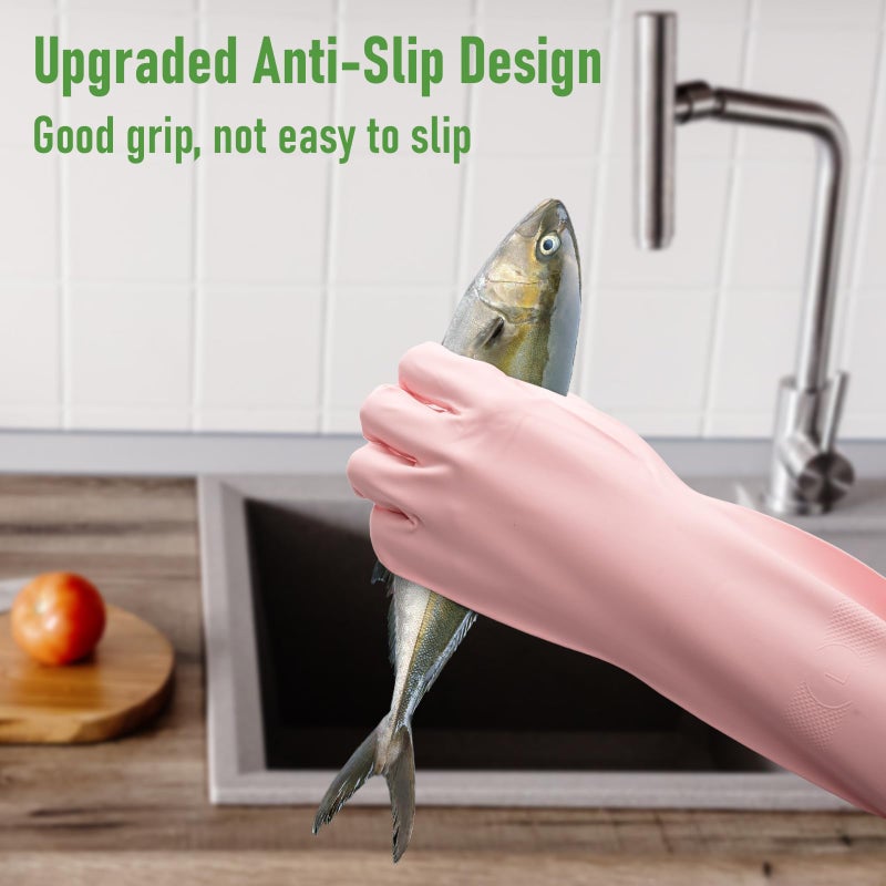 Wsaeig Rubber Cleaning Dishwashing Kitchen-Gloves - 3 Pairs Colorful Dish Gloves,Kitchen Glove for Washing Dishes,Reusable Rubber Glives for Dishwashing,Pink Orange Mint Green Large. - Image 4